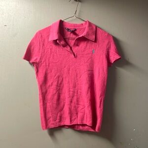 Hot Pink Ralph Lauren Green label Short Sleeve Sweater  Polo Shirt Top sz Medium